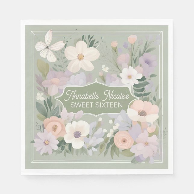 Pastel Floral Wreath Frame Art Napkins (Front)
