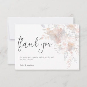 Pastel Florals Blush Gray Script Photo Wedding Thank You Card