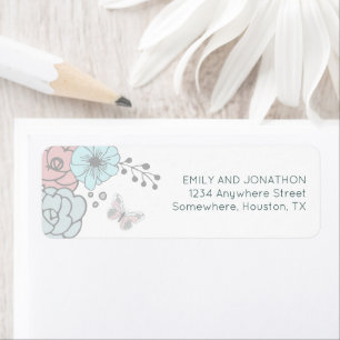 Pastel Florals Butterfly Name Return Address Label