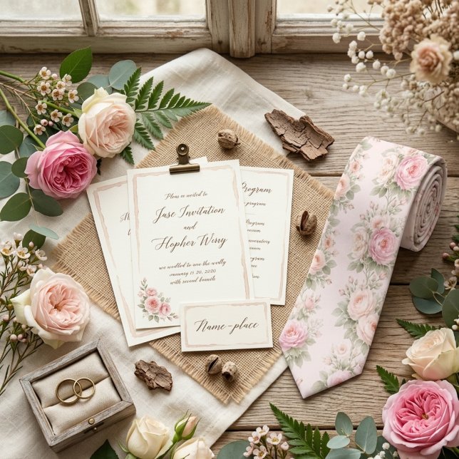 Pastel Florals Ivory Watercolor Pattern Neck Tie (Creator Uploaded)