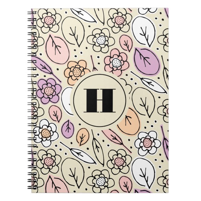 Pastel Florals & Leaves Monogram Notebook (Front)