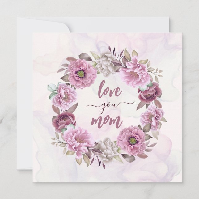 Pastel Florals Love You Mom Holiday Card (Front)
