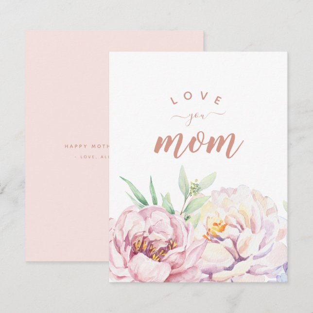 Pastel Florals Love You Mom Minimalist Flat Card (Front/Back)