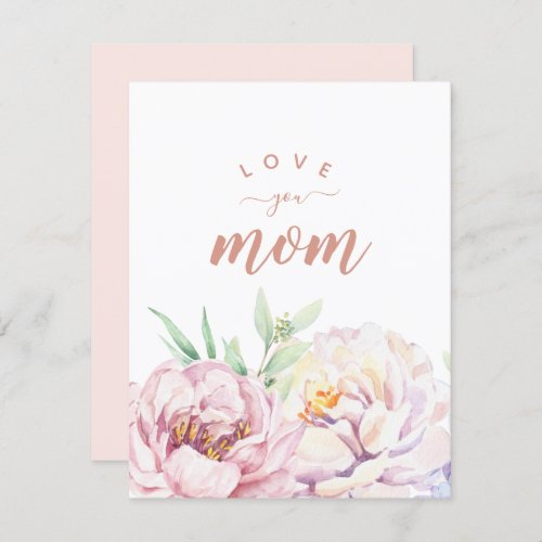 Pastel Florals Love You Mom Minimalist Flat Card