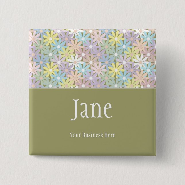 Pastel Florals Name Badge Button (Front)