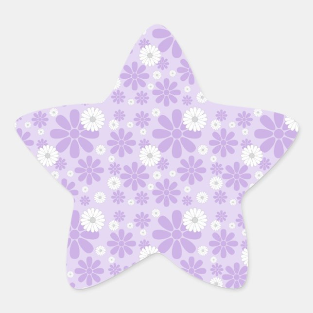 Pastel Florals Pattern LAVENDER Star Sticker (Front)
