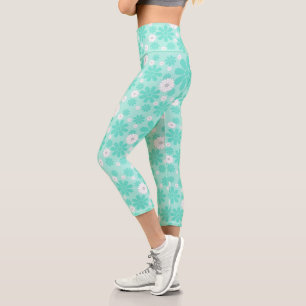 Pastel Florals Pattern MINT Capri Leggings