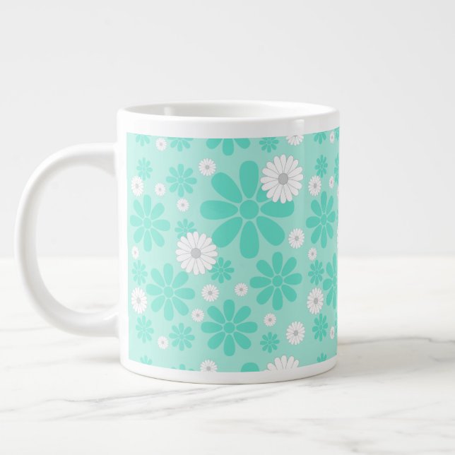 Pastel Florals Pattern MINT Giant Coffee Mug (Left)