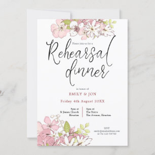 Pastel Florals Script Wedding Rehearsal Dinner Invitation