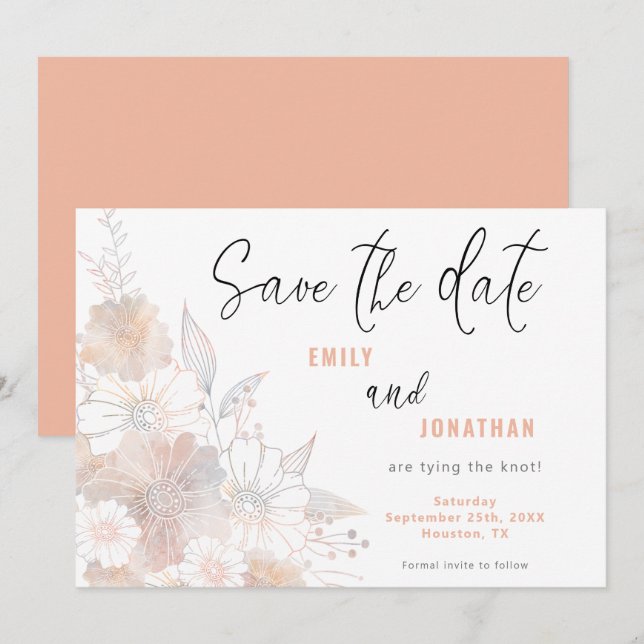 Pastel Florals Wedding Coral Save The Date (Front/Back)