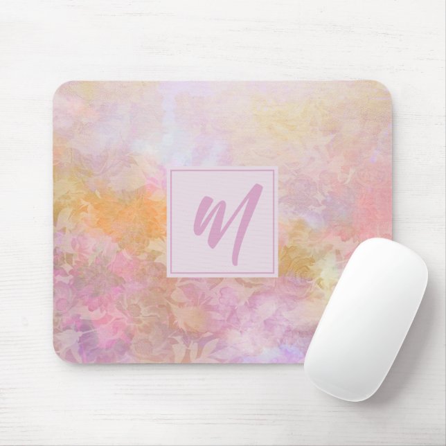 Pastel Florals With Chic Script Monogram Mouse Pad (With Mouse)