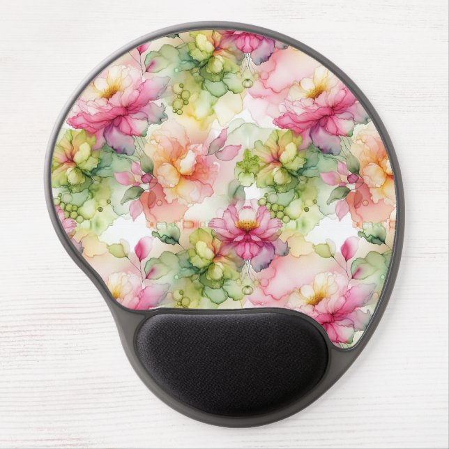 Pastel Flower Alcohol Ink Illustration  Gel Mouse Pad (Front)