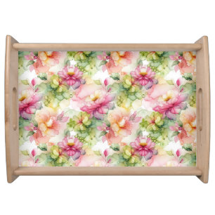Pastel Flower Alcohol Ink Illustration Print Serving Tray