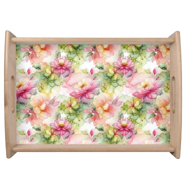 Pastel Flower Alcohol Ink Illustration Print Serving Tray (Front)