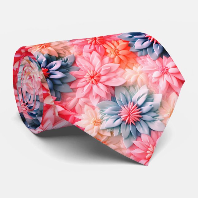 Pastel Flower Art Neck Tie (Rolled)