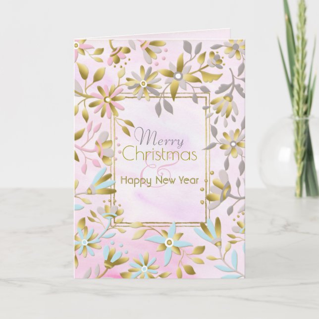 Pastel Flower Christmas Greeting Card (Front)
