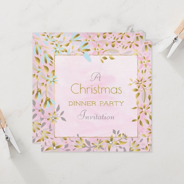 Pastel Flower Christmas Square Invite (Front/Back In Situ)