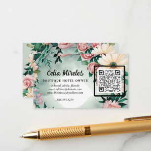 Pastel Flower Elegance Sage Green Floral Pink Rose Enclosure Card