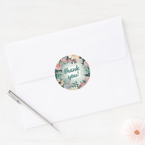 Pastel Flower Elegance Sage Green Floral Wedding Classic Round Sticker