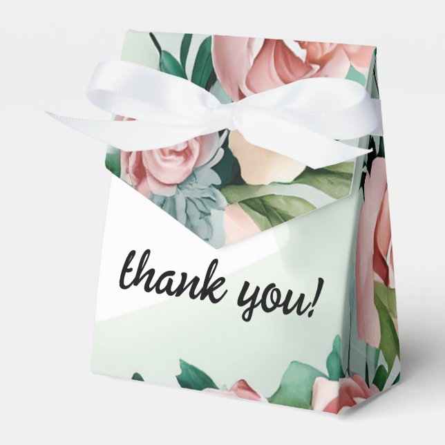 Pastel Flower Elegance: Sage Green Floral Wedding Favor Boxes (Front Side)