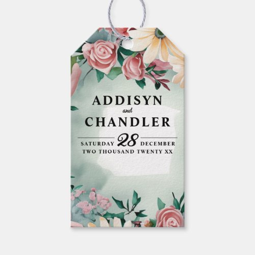 Pastel Flower Elegance Sage Green Floral Wedding Gift Tags