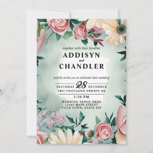 Pastel Flower Elegance: Sage Green Floral Wedding Invitation