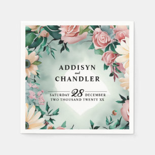 Pastel Flower Elegance: Sage Green Floral Wedding Napkins