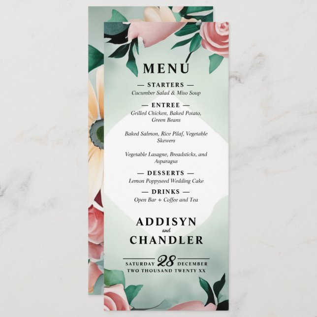 Pastel Flower Elegance: Sage Green Floral Wedding Program (Front/Back)