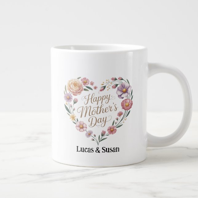 Pastel Flower Floral Happy Mother's Gift Day Jumbo Giant Coffee Mug (Right)