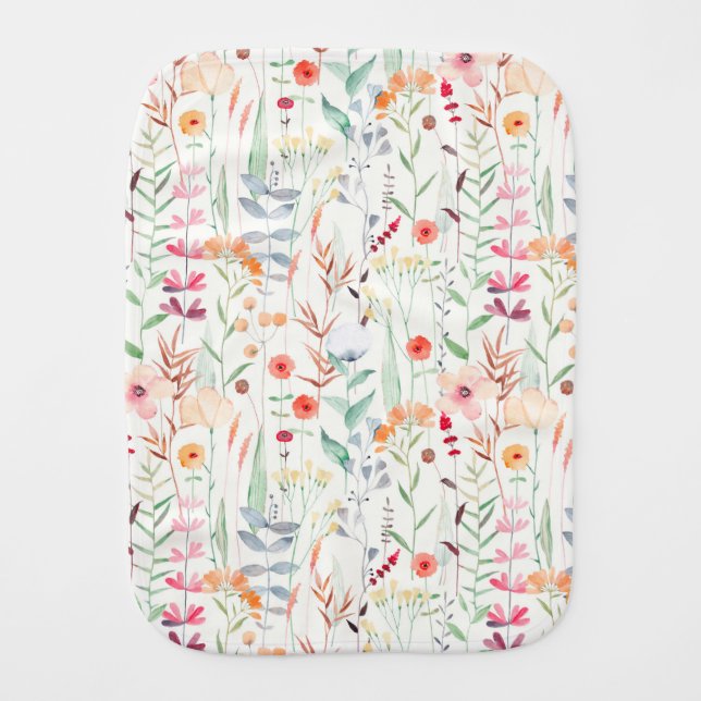 Pastel Flower Garden Pattern Baby Burp Cloth (Front)