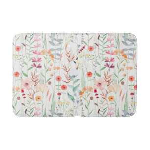 Pastel Flower Garden Pattern Bath Mat
