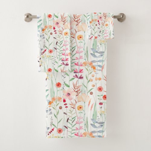 Pastel Flower Garden Pattern Bath Towel Set