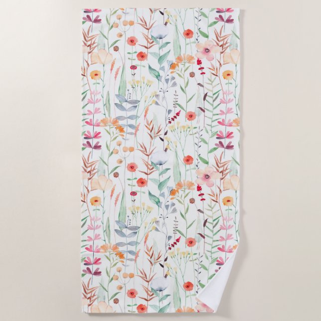Pastel Flower Garden Pattern Beach Towel (Front)