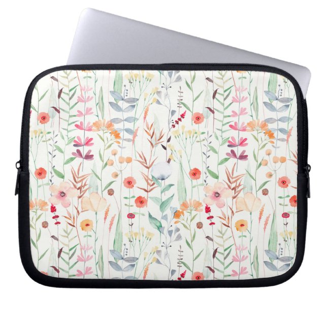 Pastel Flower Garden Pattern Laptop Sleeve (Front)
