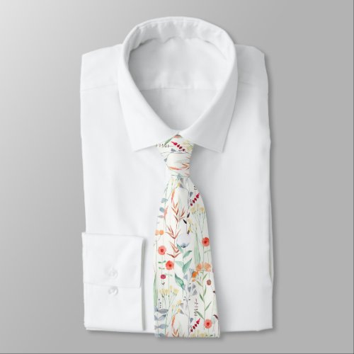 Pastel Flower Garden Pattern Neck Tie