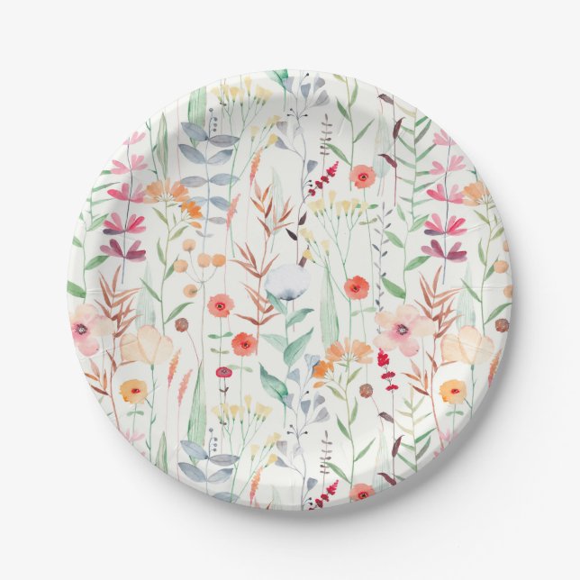 Pastel Flower Garden Pattern Paper Plates (Front)