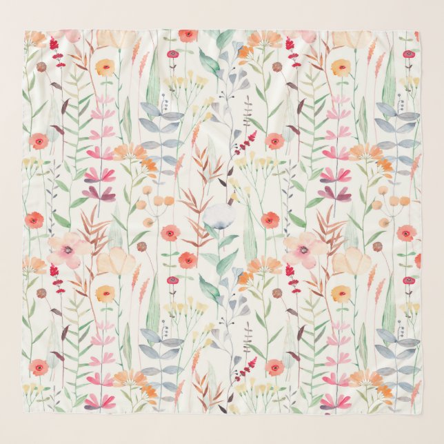 Pastel Flower Garden Pattern Scarf (Front)