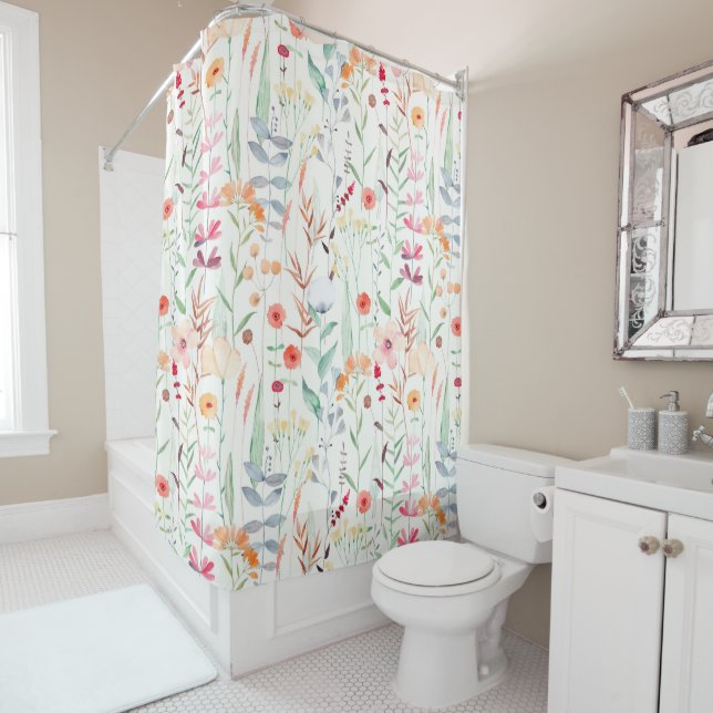 Pastel Flower Garden Pattern Shower Curtain (In Situ)