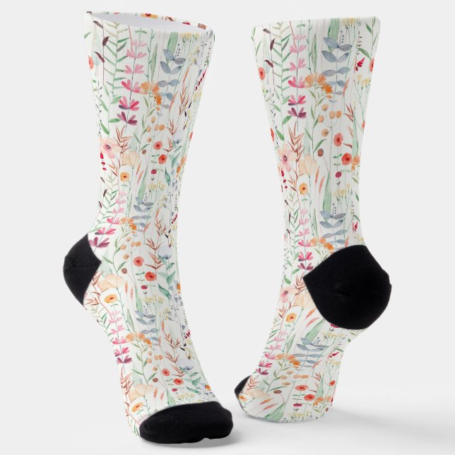 Pastel Flower Garden Pattern Socks (Angled)