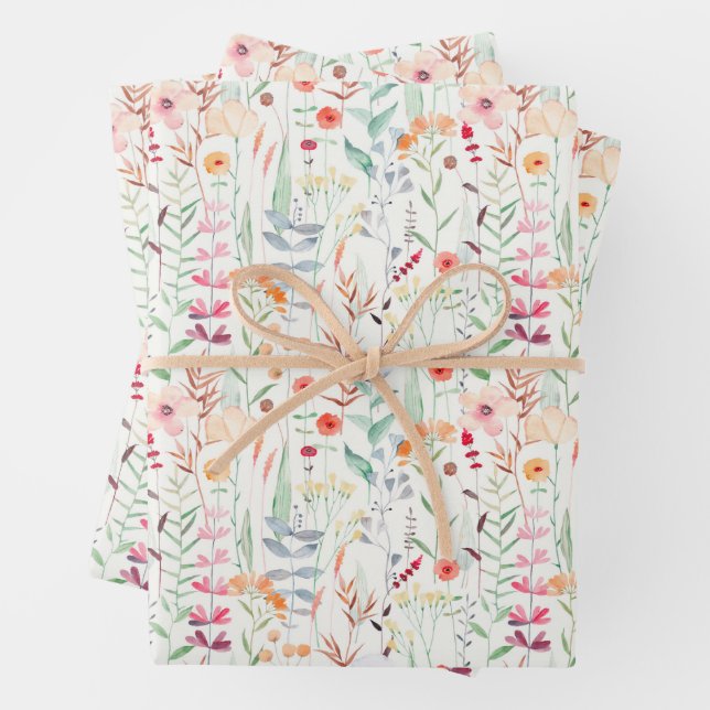 Pastel Flower Garden Pattern Wrapping Paper Sheets (In situ)