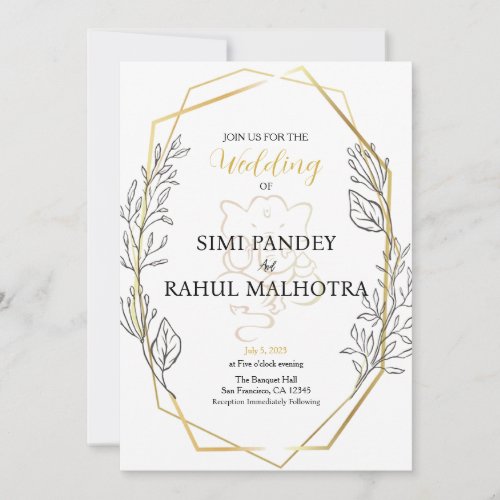 Pastel Flower Geometric Frame Indian Wedding Invitation
