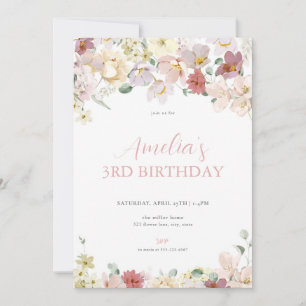 Pastel Flower Girl Floral Birthday Invitation