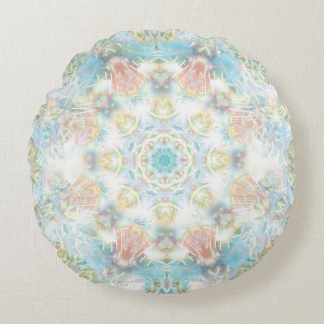 Pastel Flower Mandala Round Pillow (Front)