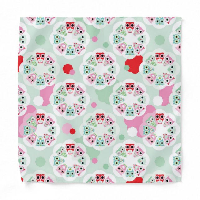pastel flower owl background pattern bandana (Front)