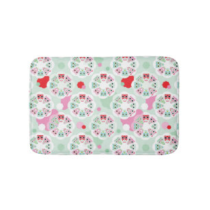 pastel flower owl background pattern bathroom mat