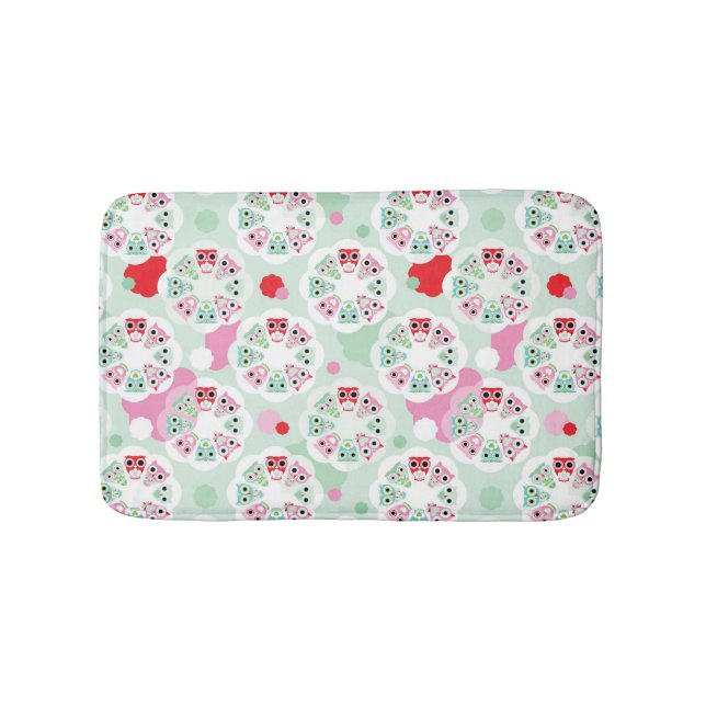 pastel flower owl background pattern bathroom mat (Front)