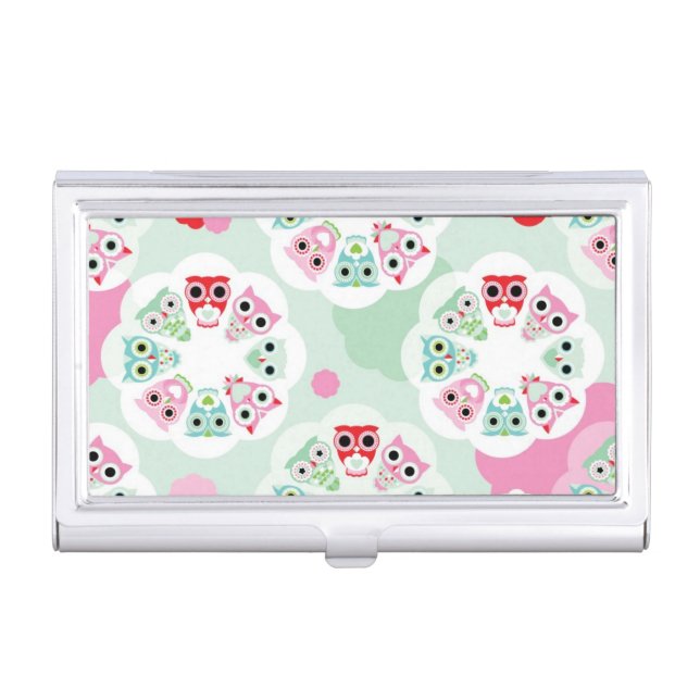 pastel flower owl background pattern business card case (Front)