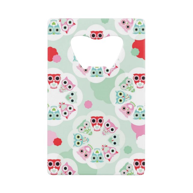 pastel flower owl background pattern credit card bottle opener (Front)