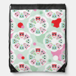 pastel flower owl background pattern drawstring bag
