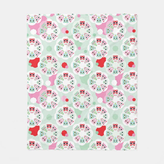 pastel flower owl background pattern fleece blanket (Front)